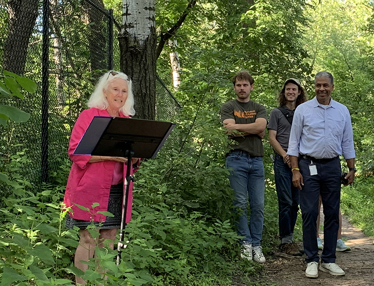 Meg Forney speaking to the gathering